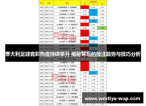 意大利足球竞彩热度持续攀升 揭秘背后的投注趋势与技巧分析